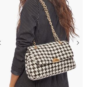 JUSTFAB 'It's My Way Shoulder Bag' Black and White Tweed Purse Gold Details